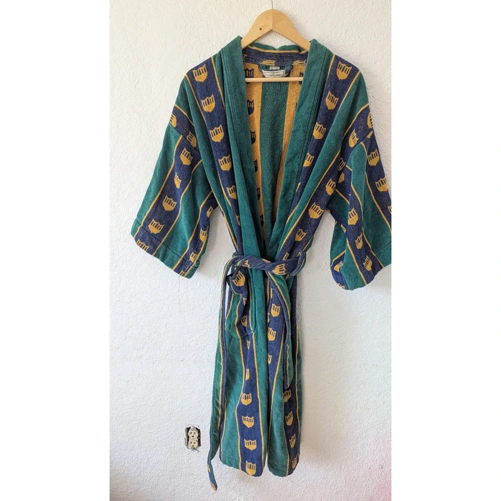 Foster Classics Mens Vintage Striped Terry Cloth Robe Green‎ Blue Yellow OSFA